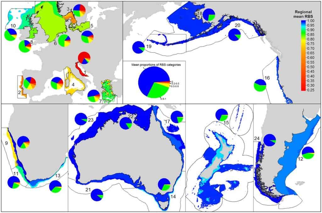 Figure 1 from Pitcher et al. 2022. Global map showing the impact of bottom trawling.